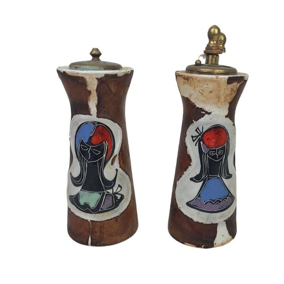 Distressed Leather Salt and Pepper Set Marcello Fantoni Inspired Italy 1960's - Picture 1 of 14